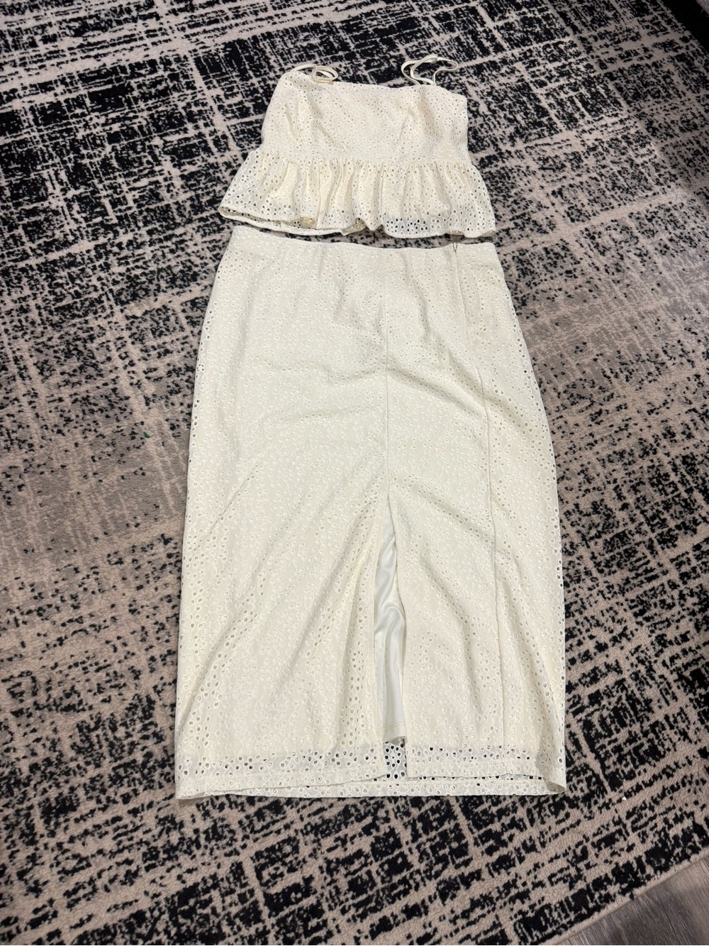 a new day White Eyelet Midi Skirt and top set
